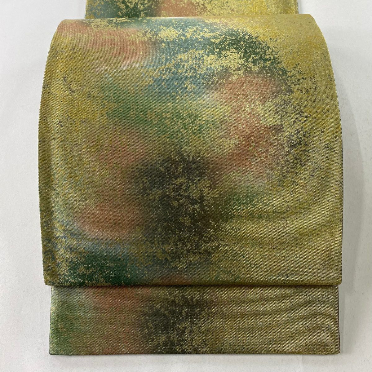 袋帯 秀品 段縞 丁子 箔 金糸 茶緑色 全通 正絹｜中古・古着