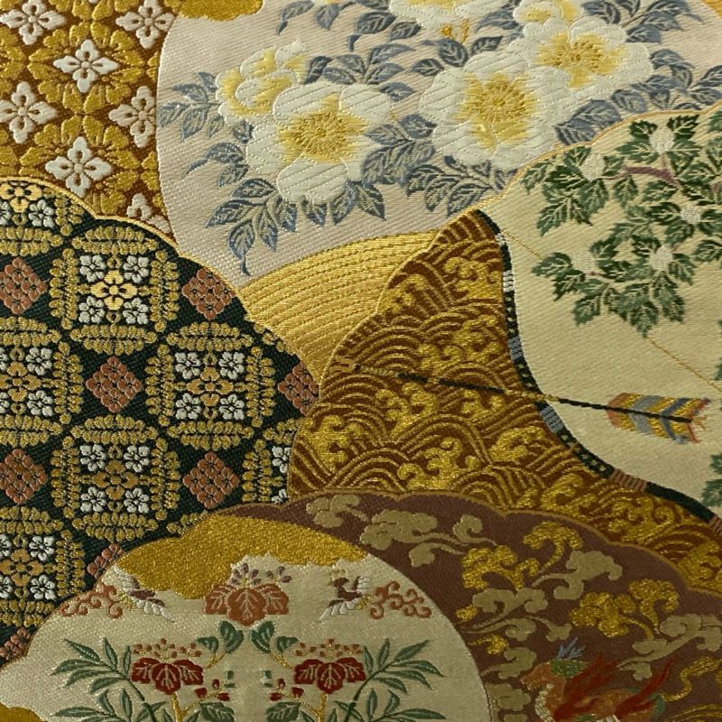 袋帯 美品 秀品 関西仕立て 草花 鴛鴦 金糸 箔 金色 六通 正絹