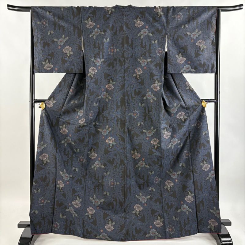 26334紬袷♪結城紬！大胆！花文様！身丈159！裄64！ほぼ美品♪ 大幅値下げ】26334紬袷♪結城紬！大胆！花文様！身丈159！裄64