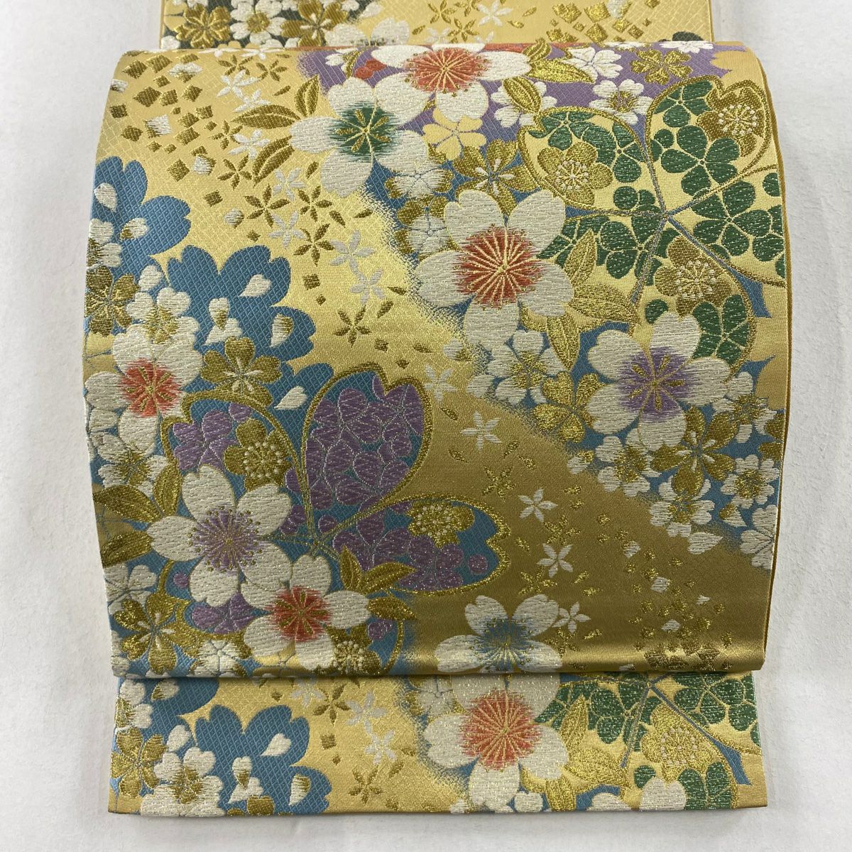 袋帯 名品 桜 花丸文 金糸 箔 金色 六通 正絹｜中古・古着