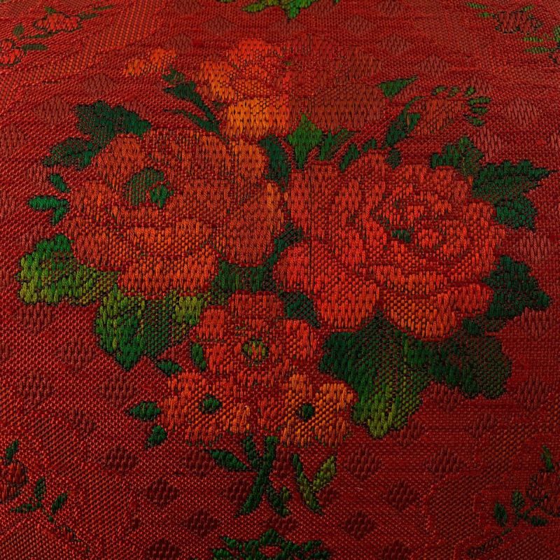 信頼も厚い 美品 名古屋帯 優品 正絹 赤 菱 草花 松葉仕立て 八寸名古屋帯 着物・浴衣