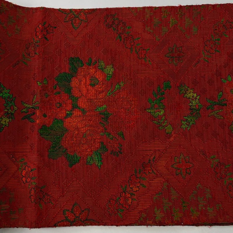 名古屋帯 美品 優品 八寸名古屋帯 松葉仕立て 草花 菱 赤 正絹