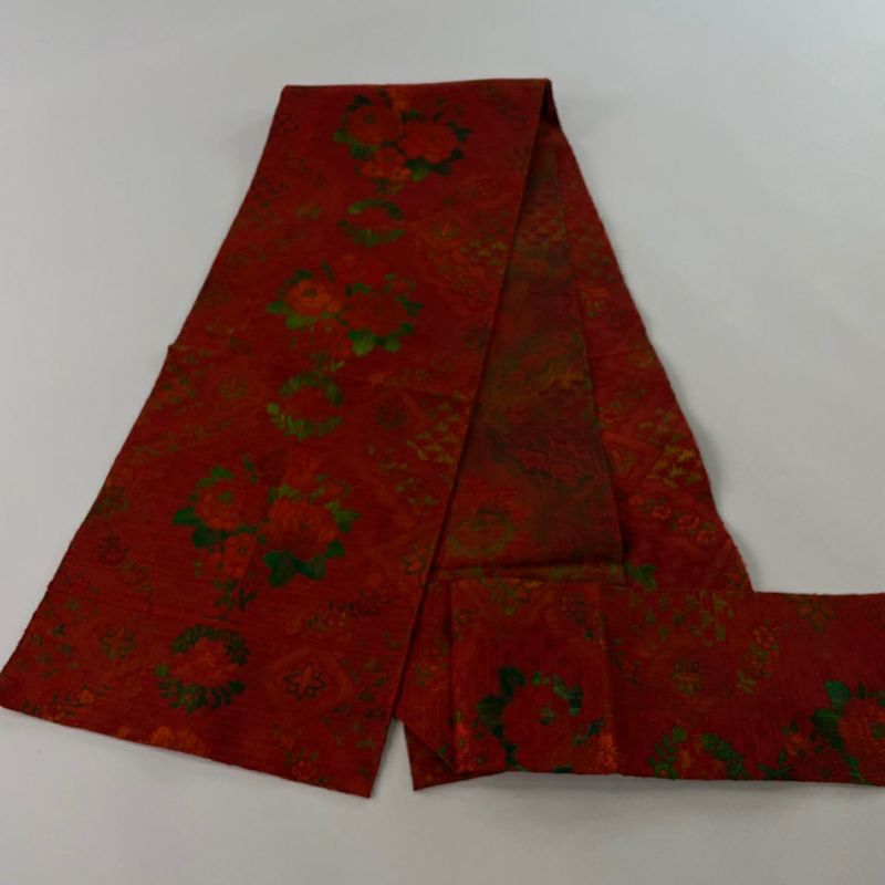人気商品ランキング 名古屋帯 美品 優品 八寸名古屋帯 松葉仕立て 草花 菱 赤 正絹 着物・浴衣