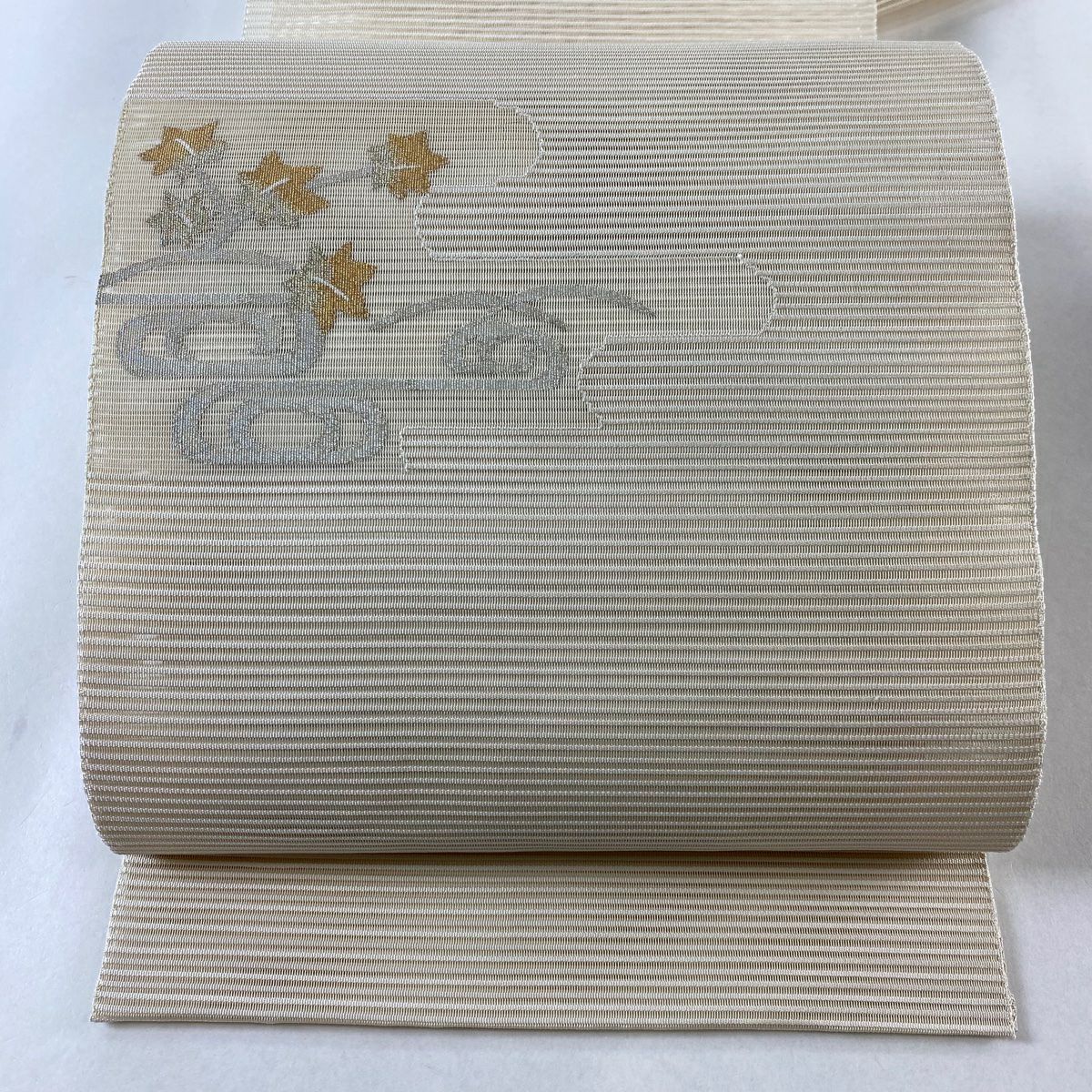 名古屋帯 秀品 夏帯 絽 楓 ヱ霞 金銀糸 ベージュ 正絹｜中古