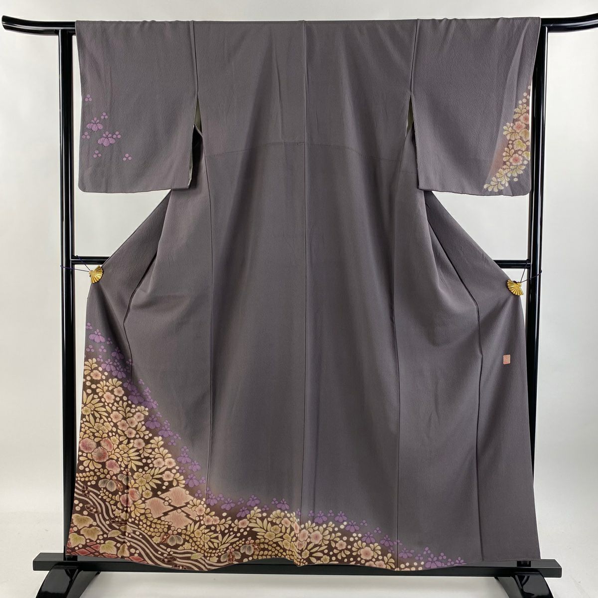 袋帯 秀品 振袖向き 辻が花柄 松皮菱 銀糸 箔 金色 六通 正絹｜中古