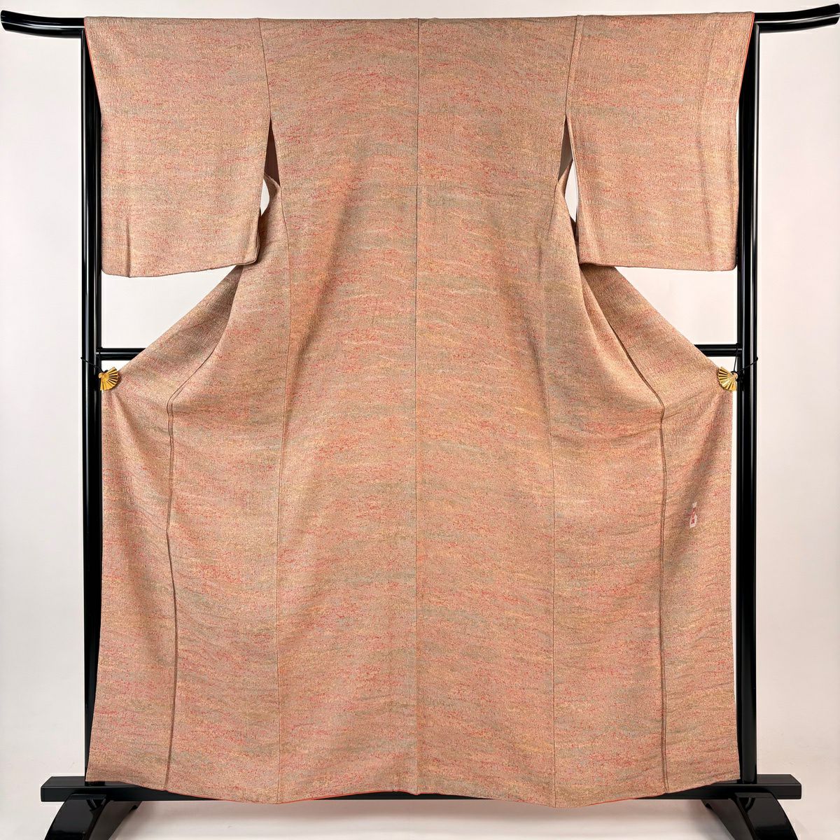 小紋 身丈159.5cm 裄丈63.5cm S 袷 陶彩染 幾何学模様 薄小豆 正絹 秀