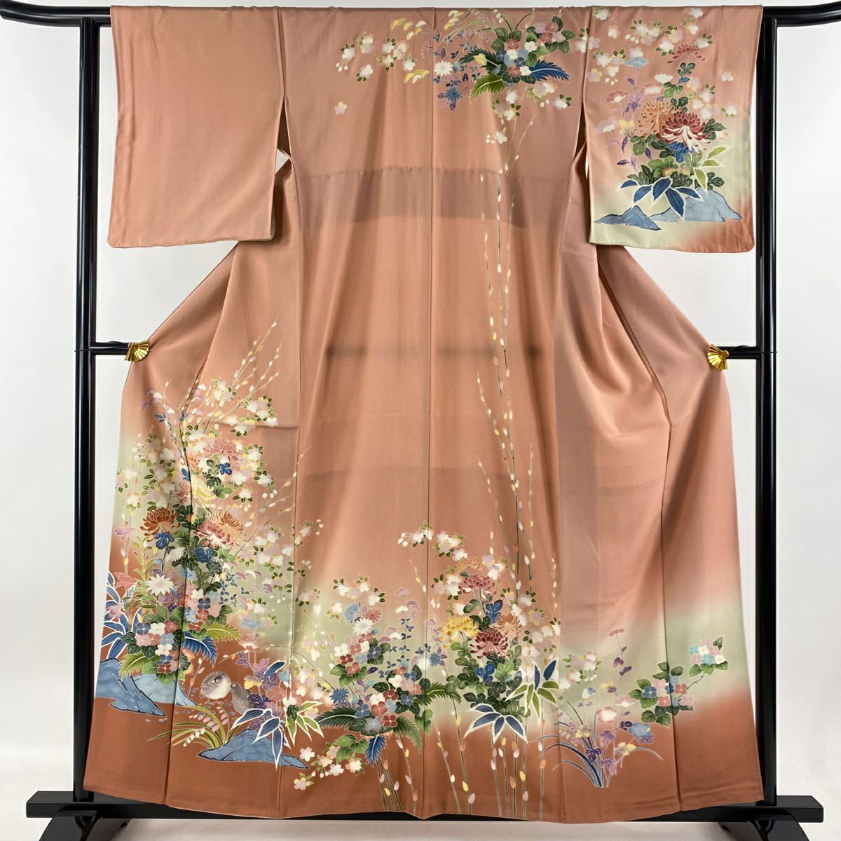 大人気新品をすべて 袷 S 裄丈63.5cm 身丈158cm 訪問着 建物 ピンク 絞り 金糸 舟 着物・浴衣