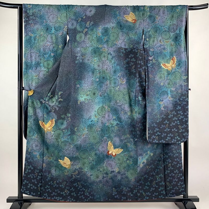 振袖 身丈157.5cm 裄丈64cm M 袷 蝶 辻が花柄 金通し 金彩 青紫 振袖 身丈157.5cm 裄丈64cm M 袷 蝶 辻が花柄 金通し 金彩 青紫