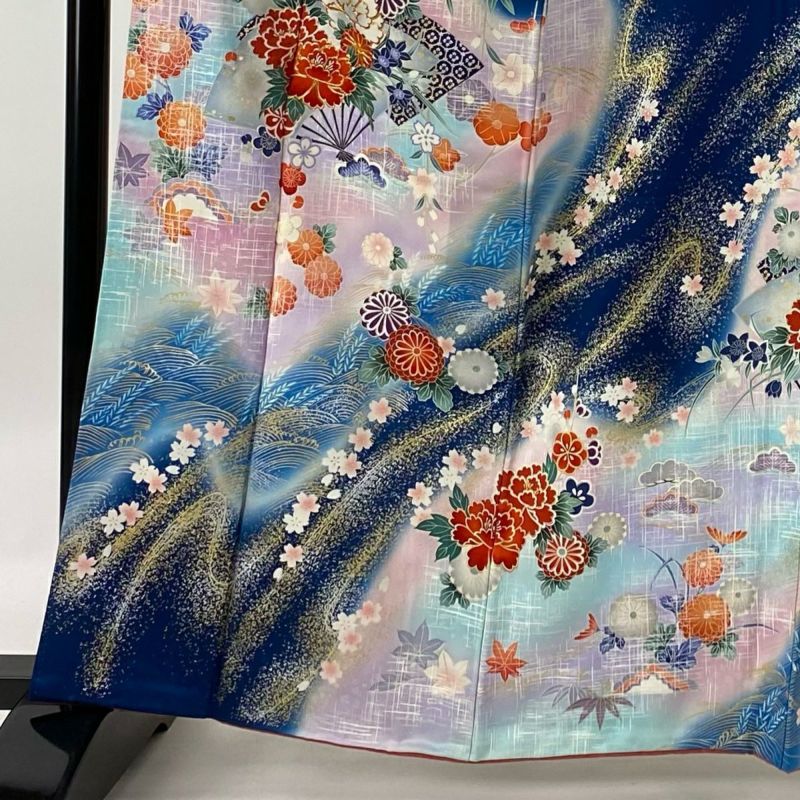 振袖 身丈163cm 裄丈64cm M 袷 袋帯フルセット 花扇 桜 金糸 振袖 身丈163cm 裄丈64cm M 袷 袋帯フルセット 花扇 桜 金糸