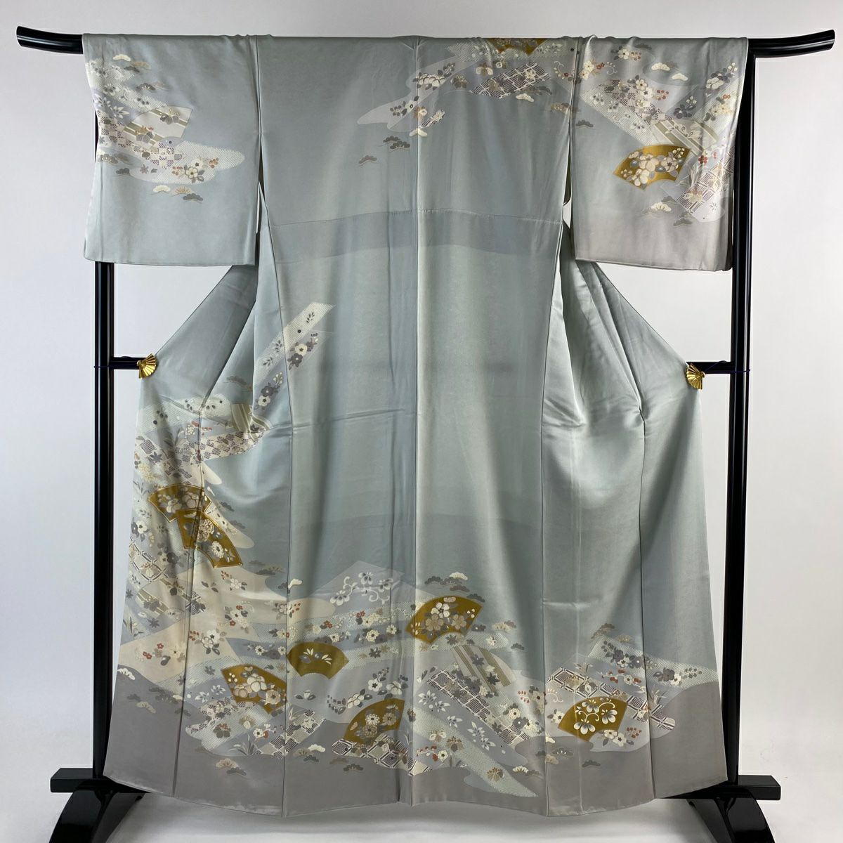 訪問着 身丈162.5cm 裄丈69cm L 袷 華文 草花 金糸 刺繍 灰紫 正絹 名品|中古・古着・リサイクル着物通販|バイセル オンライン