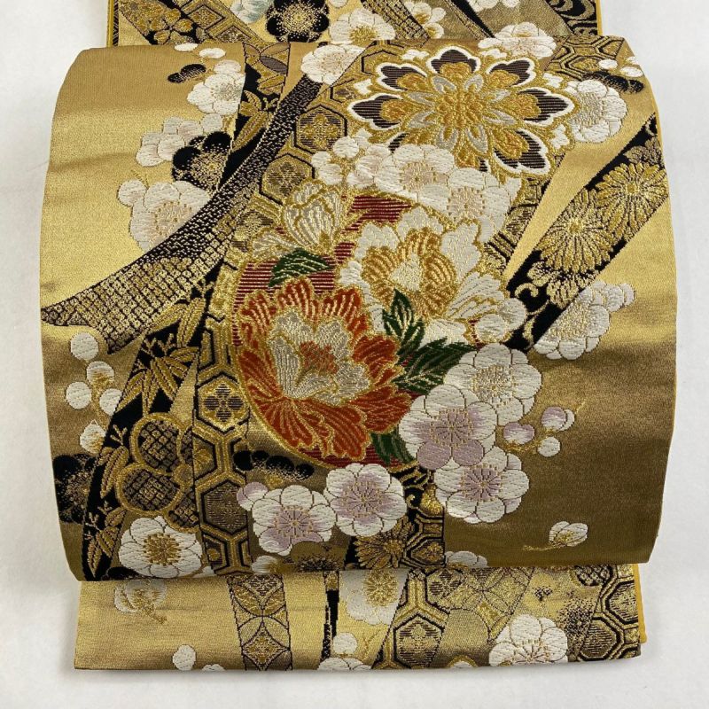 袋帯 秀品 草花 熨斗 箔 金糸 金色 六通 正絹｜中古・古着・リサイクル着物通販｜バイセル オンライン