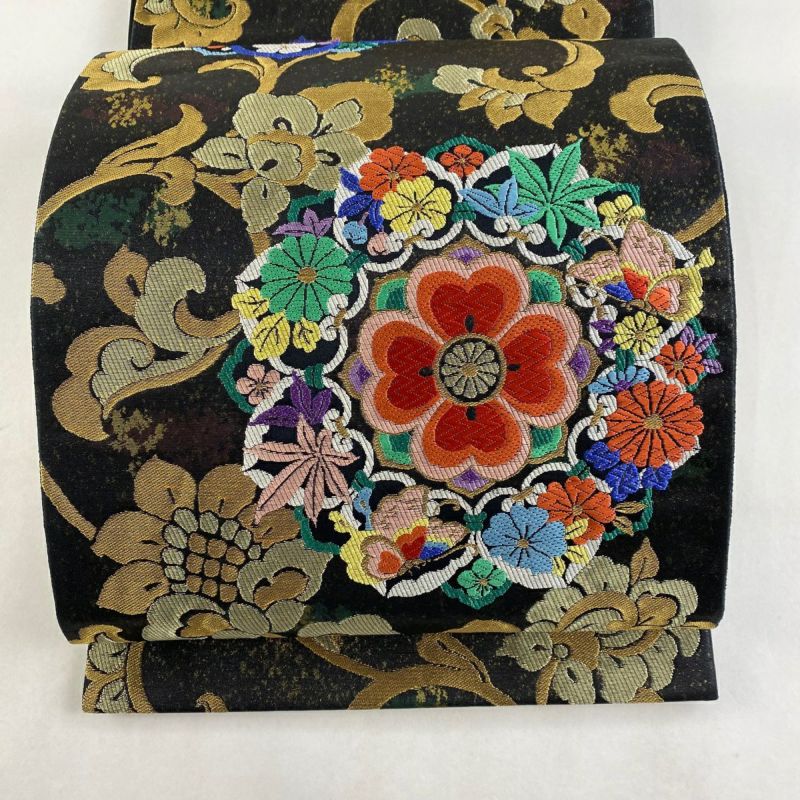 袋帯 美品 秀品 華文 草花 唐織 金糸 黒 六通 正絹｜中古・古着 ...