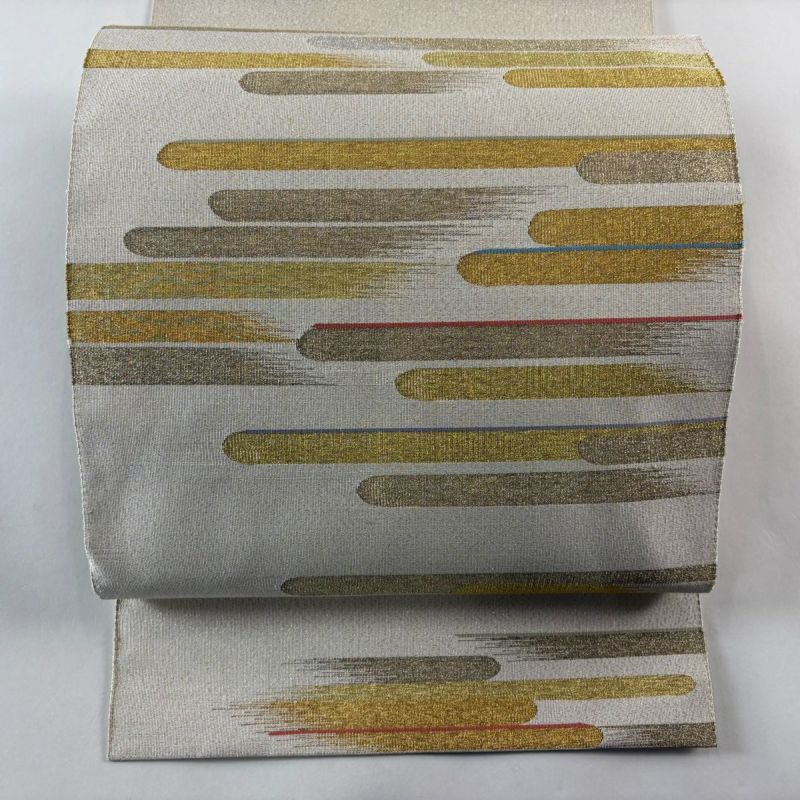 名古屋帯 秀品 八寸名古屋帯 霞 金銀糸 箔 ベージュ 正絹｜中古・古着