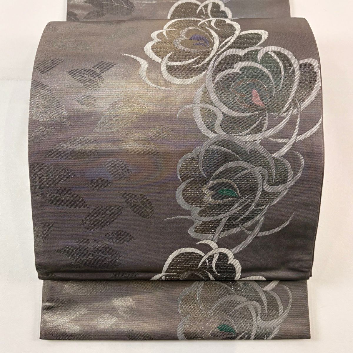 袋帯 美品 秀品 証紙あり 草花 螺鈿 箔 赤茶 六通 正絹 ｜中古・古着