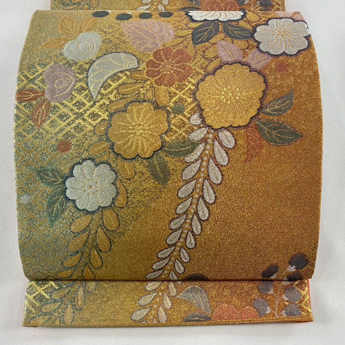 美品】 袋帯 秀品 辻が花柄 金銀糸 箔 灰色 六通 正絹｜中古・古着