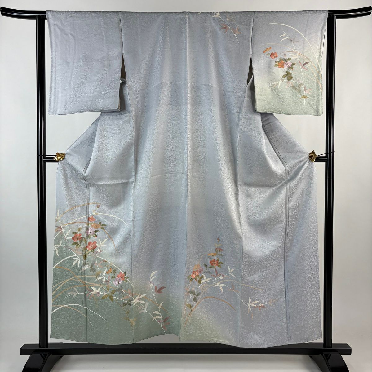 訪問着 身丈158cm 裄丈63cm S 袷 落款あり 花車 雪輪 金糸 金銀彩 薄