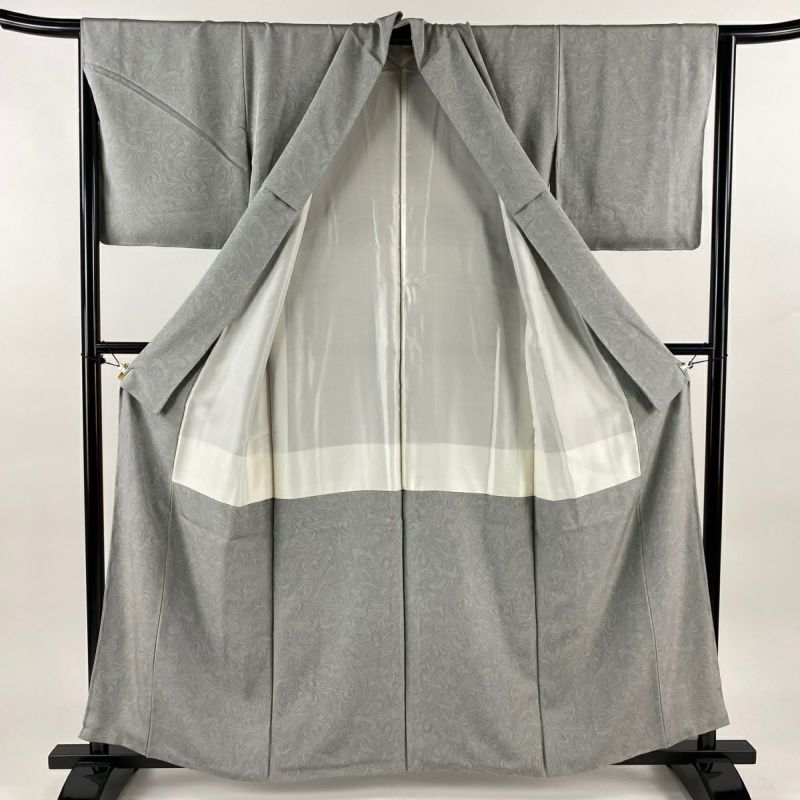 小紋 身丈159.5cm 裄丈65cm M 袷 墨流し 灰色 正絹 美品 名品 小紋 身丈159.5cm 裄丈65cm M 袷 墨流し 灰色 正絹 美品 名品