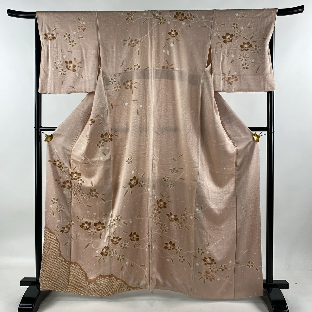 身丈160センチ　粋な訪問着袷正絹 訪問着 身丈160.5cm 裄丈67.5cm L 袷 草花 霞 ぼかし ピンク