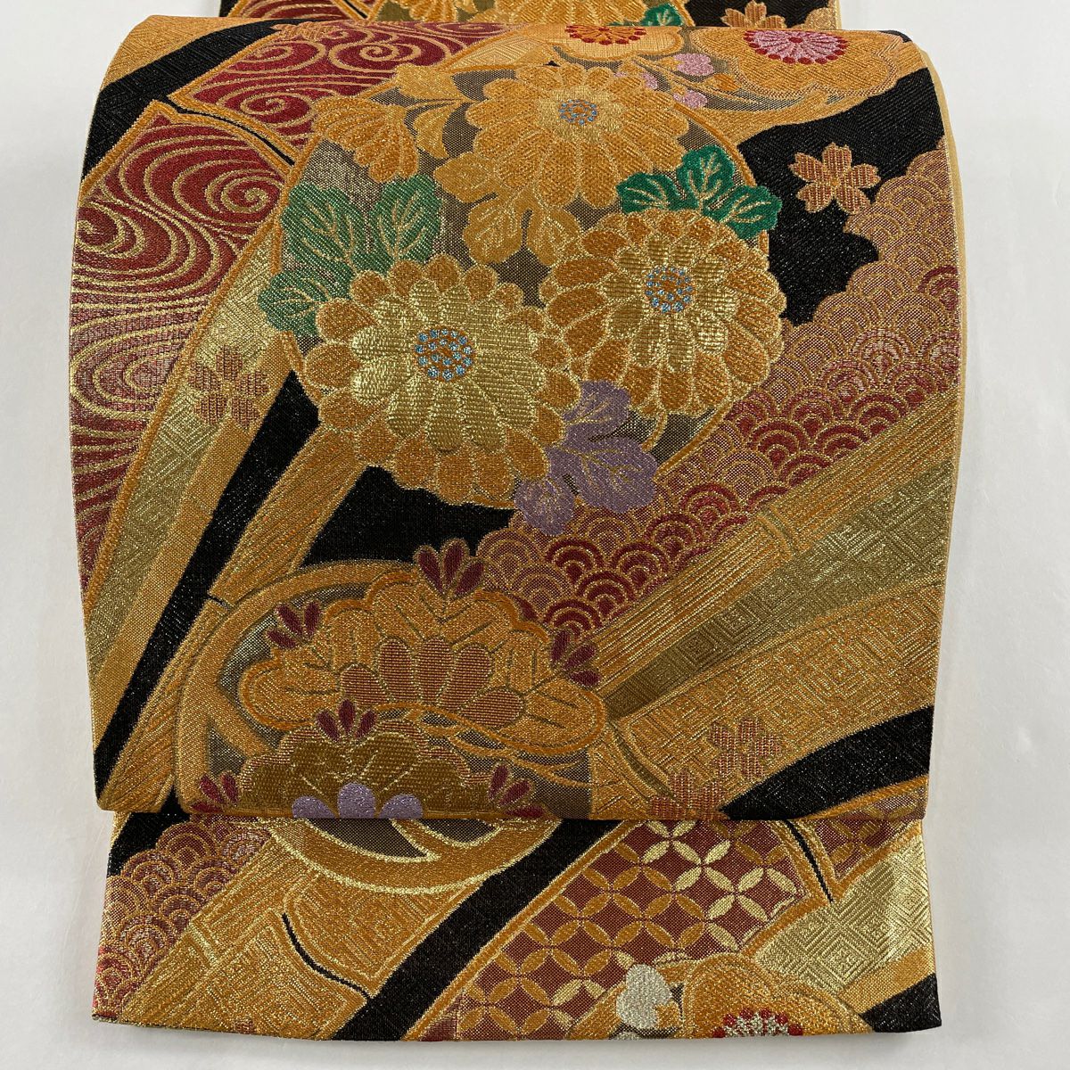 袋帯 美品 秀品 花丸文 秋草 金糸 箔 灰紫 六通 正絹|中古・古着 袋帯 美品 秀品 花丸文 秋草 金糸 箔 灰紫 六通 正絹|中古・古着