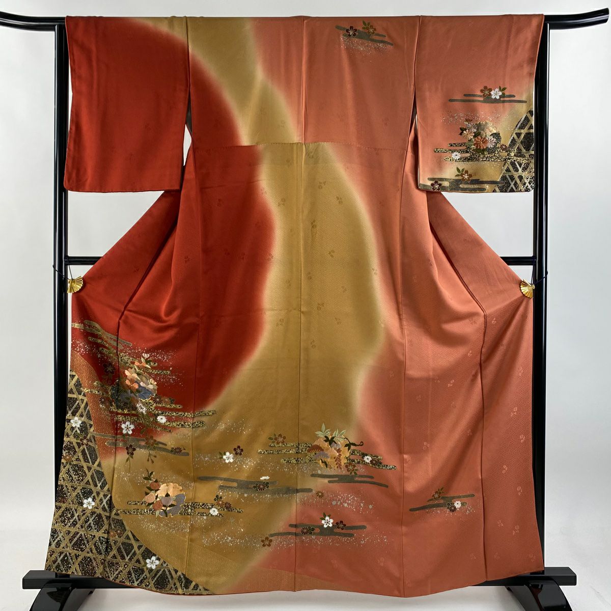 D495 訪問着 辻ヶ花 金通し 正絹 着物 袷 美品 訪問着 身丈159.5cm 裄丈65cm M 袷 落款あり 辻が花 霞 金銀彩