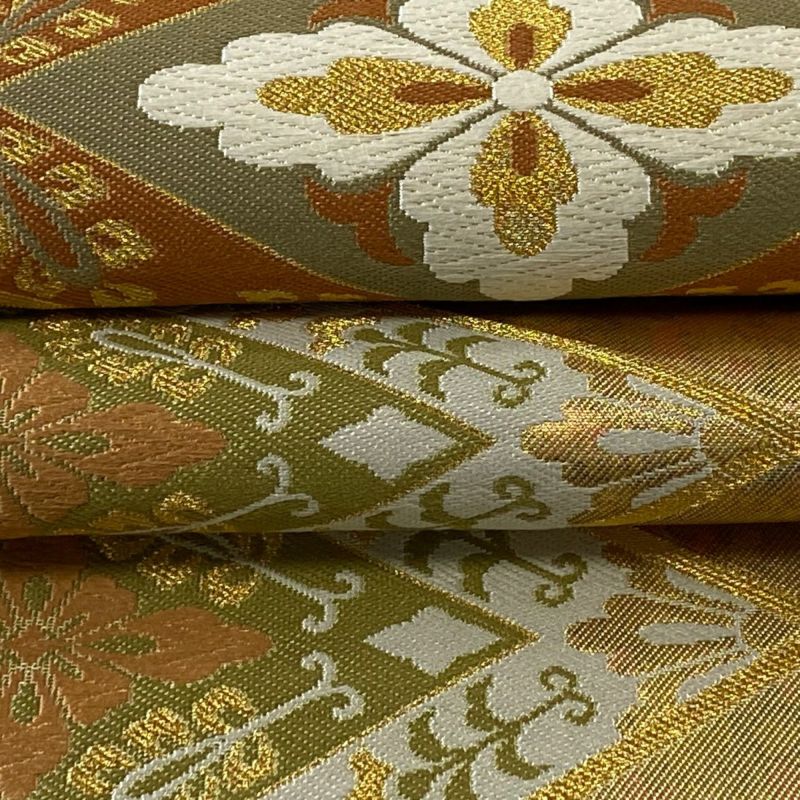 袋帯 美品 逸品 川島織物 落款あり 菱 花菱 金糸 箔 金色 六通