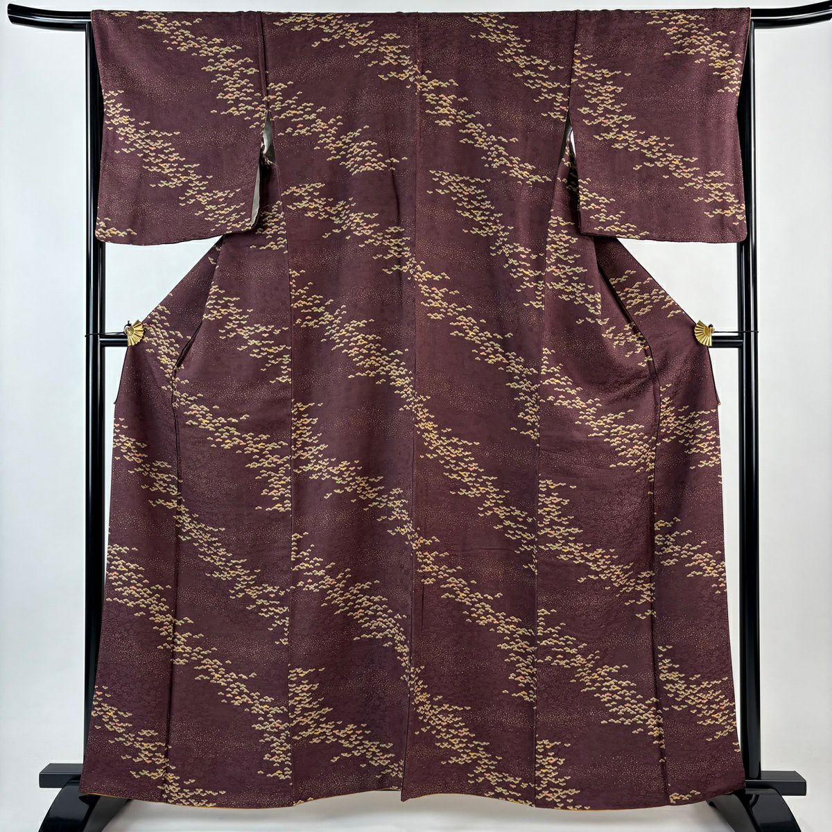 小紋 身丈163cm 裄丈66cm M 袷 落款あり 幾何学 青 正絹 秀品 一つ紋