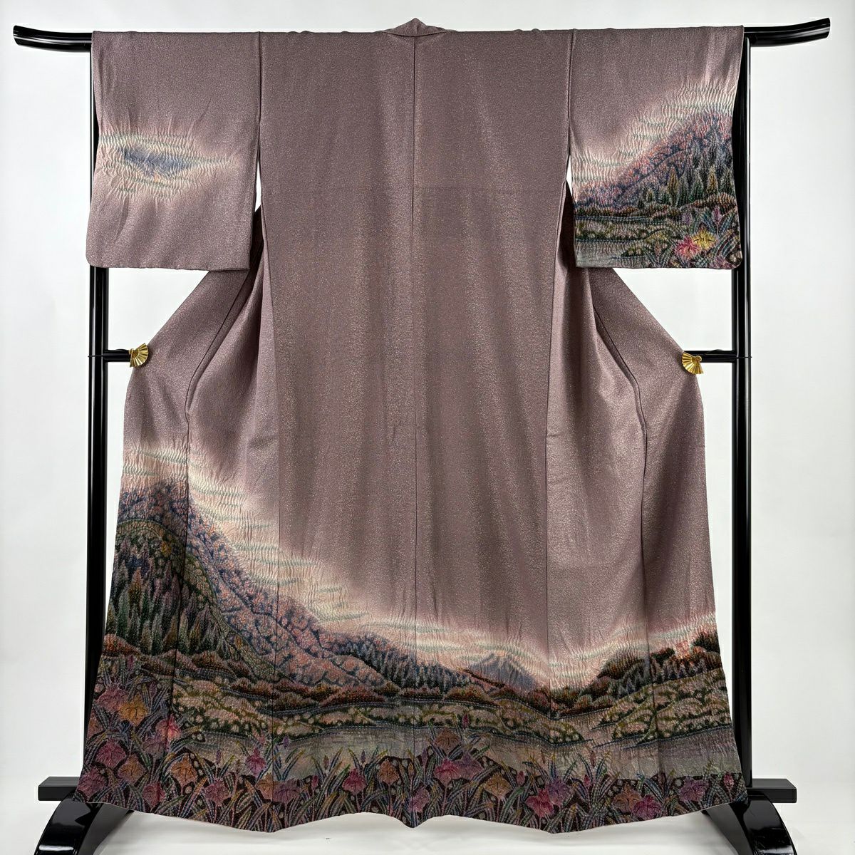 美品】 訪問着 身丈162cm 裄丈66cm M 袷 袋帯セット 斜縞 幾何学模様