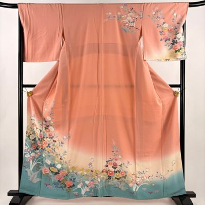 美品】 訪問着 身丈161.5cm 裄丈68cm L 袷 草花 金彩 ぼかし ピンク