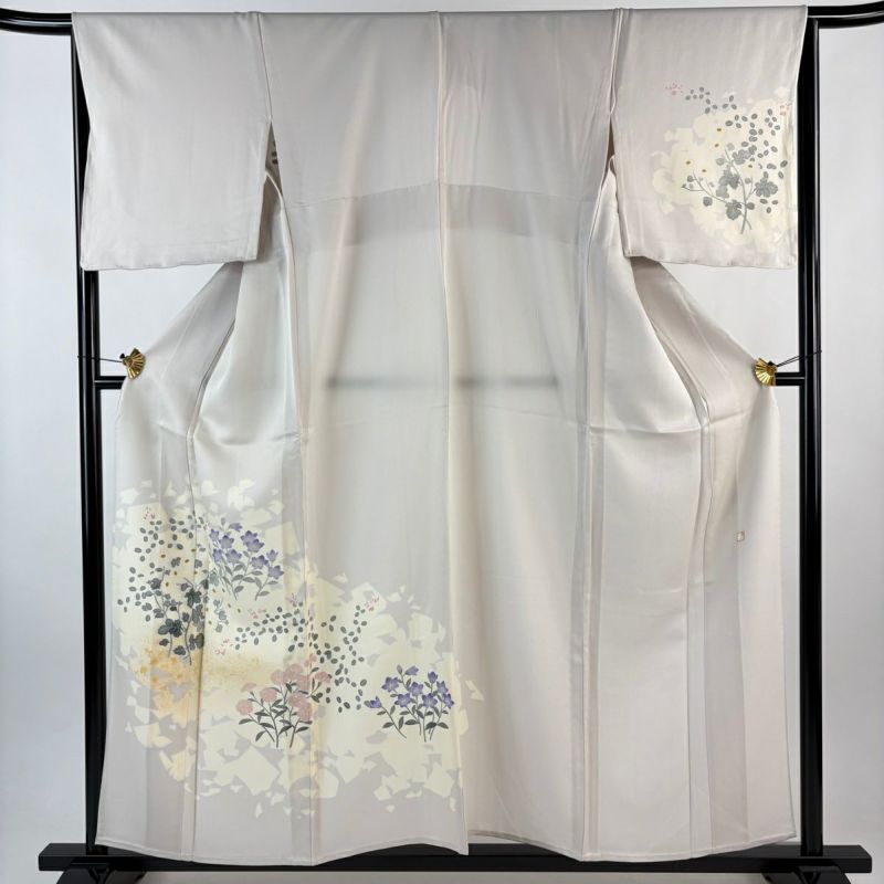 付下げ 身丈157.5cm 裄丈66cm M 単衣 落款あり 秋草 シルエット 金彩