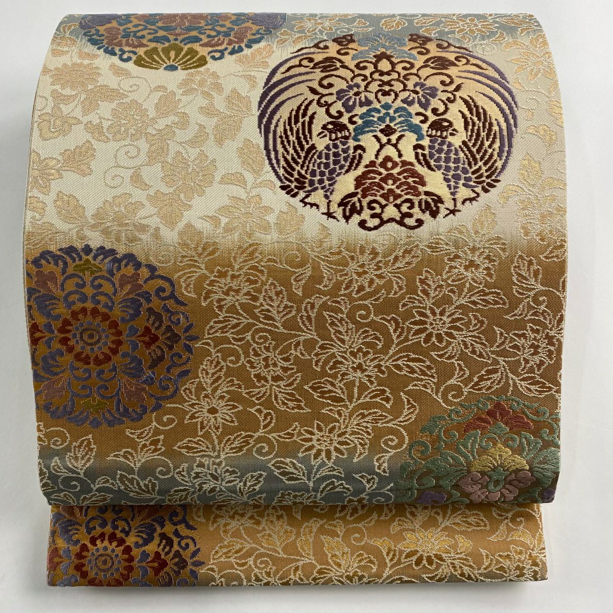 相良刺繍 六通袋帯 袋帯 美品 逸品 華文 相良刺繍 ベージュ 六通 正絹｜中古・古着
