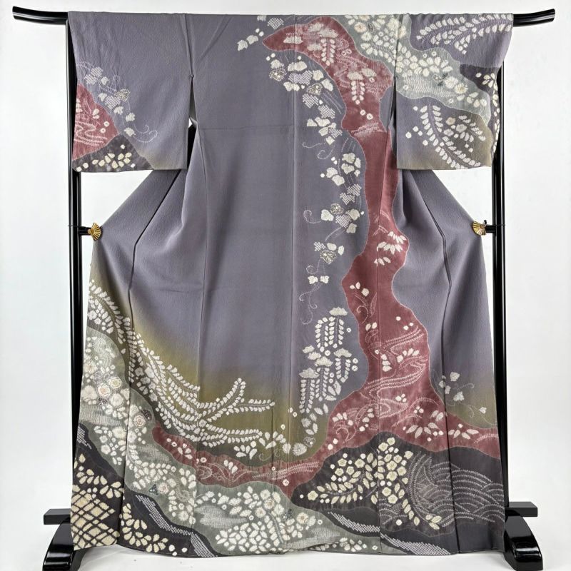 袷　訪問着　辻ヶ花　グレー　未使用　正絹 辻が花 訪問着 グレー系