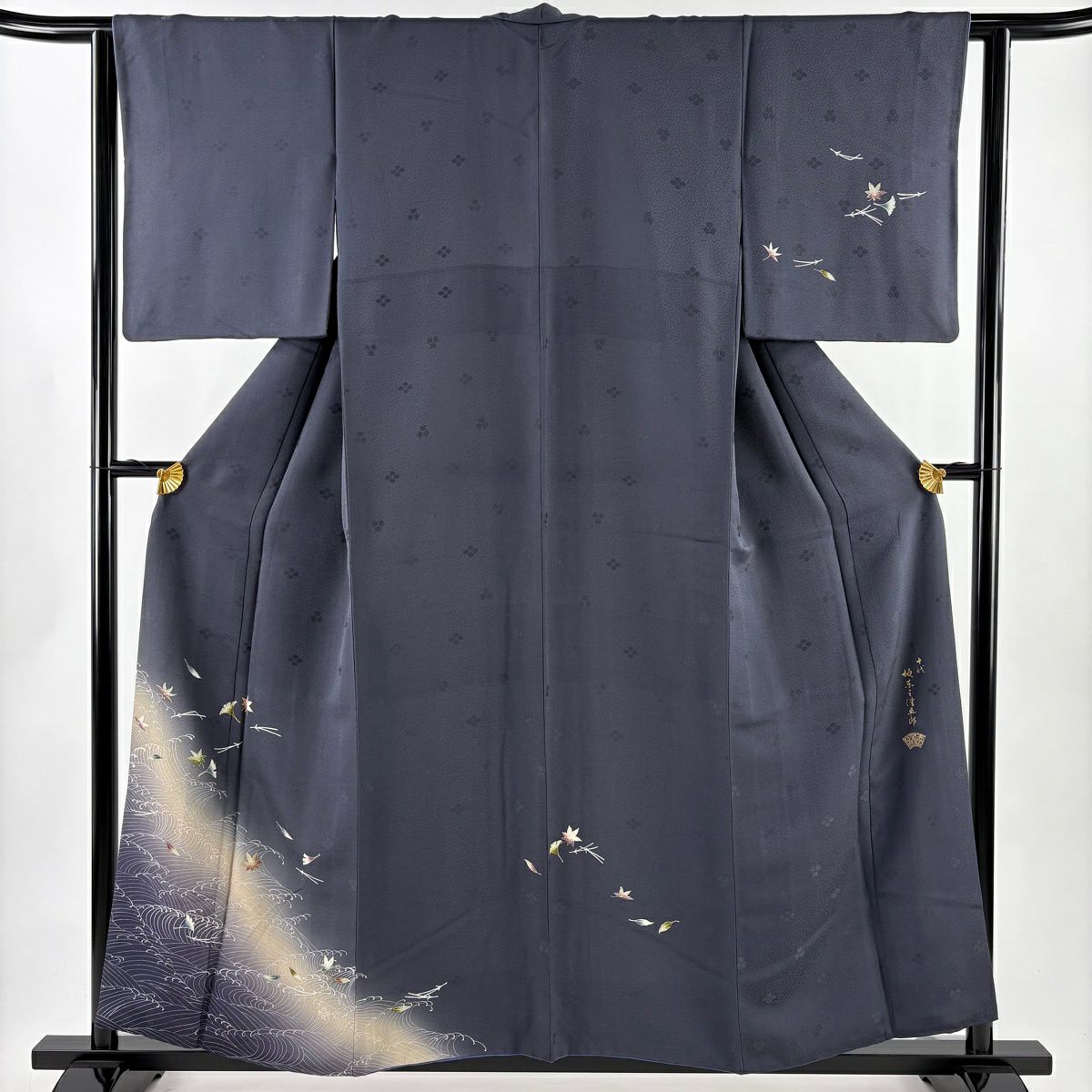 美品】 袋帯 名品 坂東三津五郎 落款あり やまと 梅 笹 金糸 刺繍 灰茶