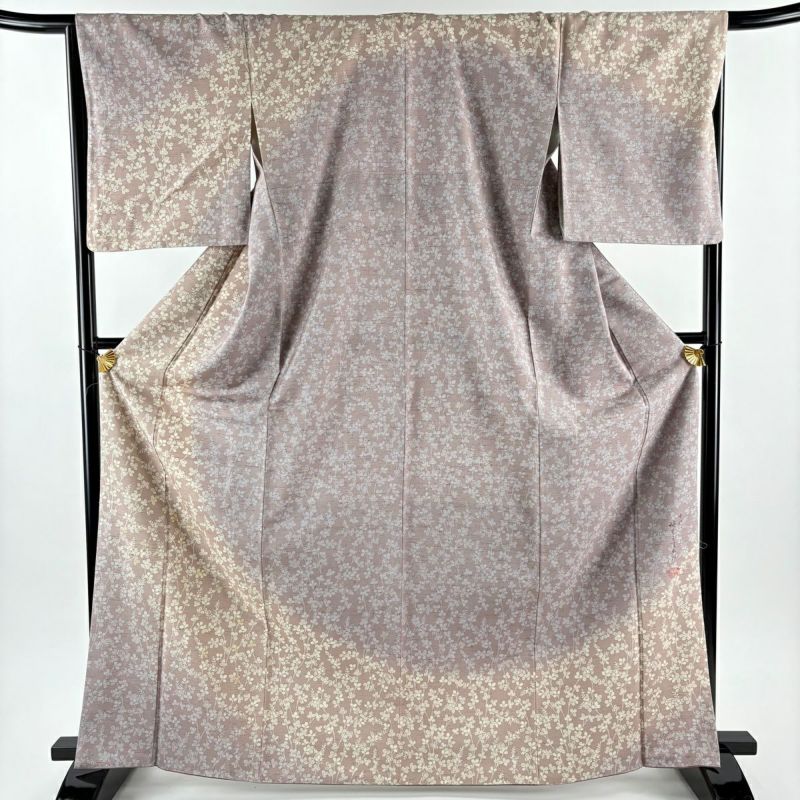 訪問着 身丈167.5cm 裄丈66.5cm M 袷 坂東三津五郎 紬地 落款あり 萩