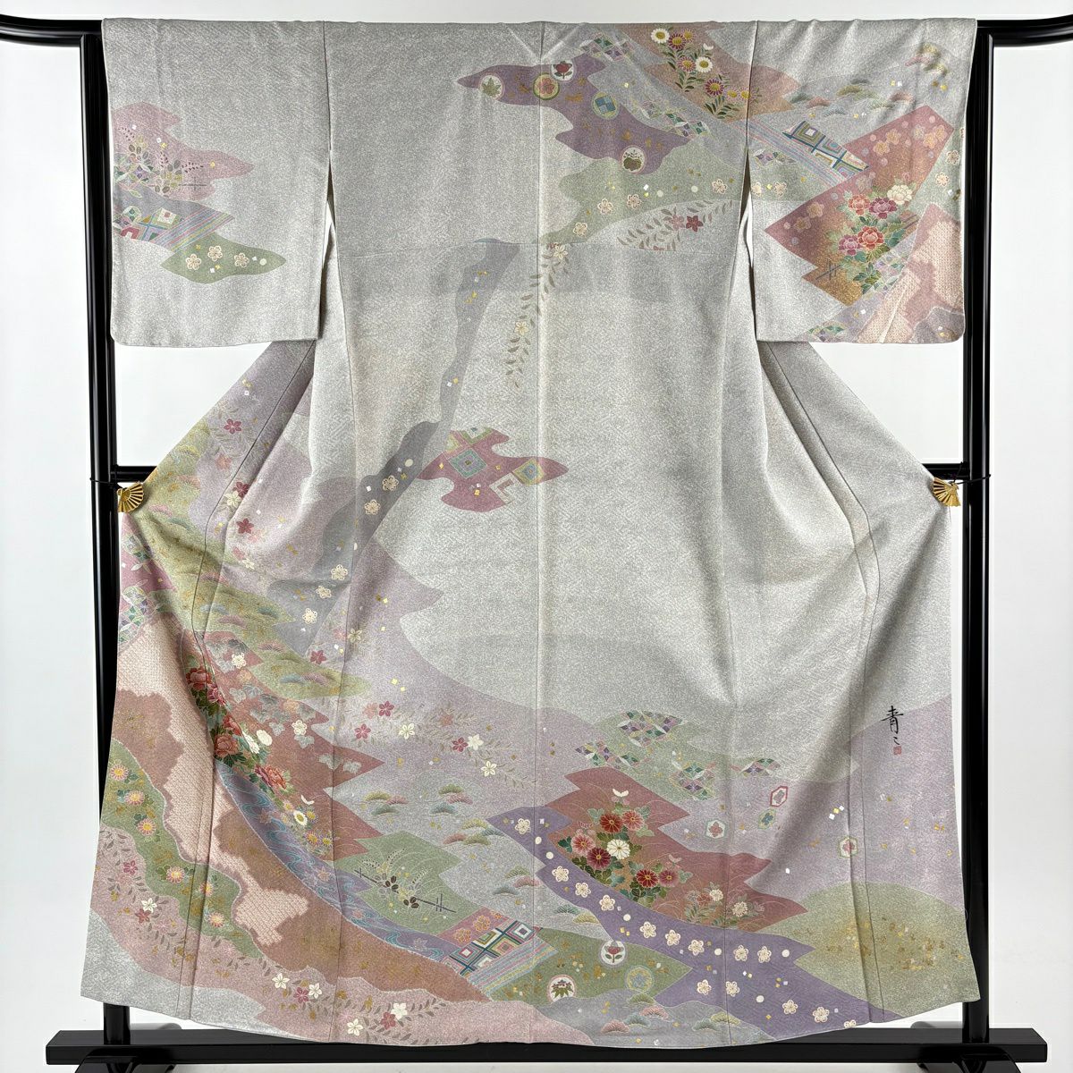 訪問着 身丈154cm 裄丈62.5cm S 袷 千總 落款あり 花丸文 枝垂れ桜