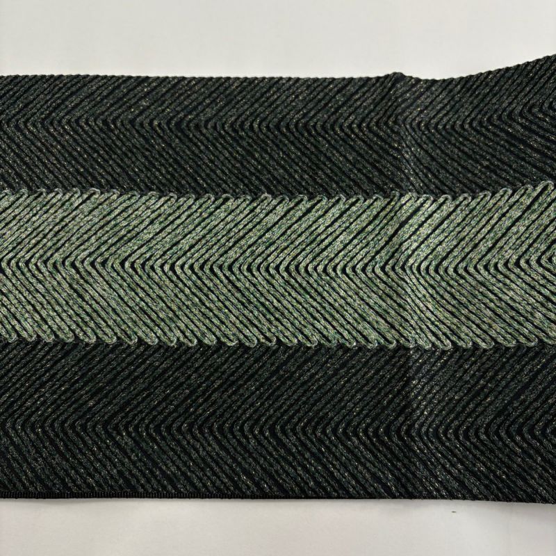 美品】 袋帯 名品 無月 落款あり 幾何学模様 箔 緑 全通 正絹｜中古