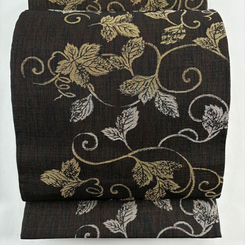 美品】 袋帯 名品 唐草 金銀糸 焦茶色 六通 正絹｜中古・古着