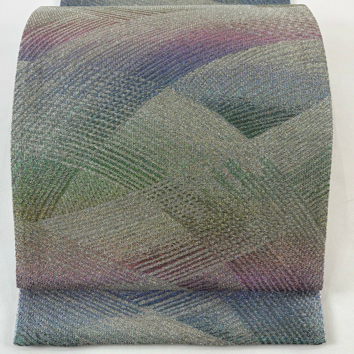 美品】 袋帯 逸品 落款あり 新佐波理 応挙波頭定 箔 ラメ糸 紫 六通