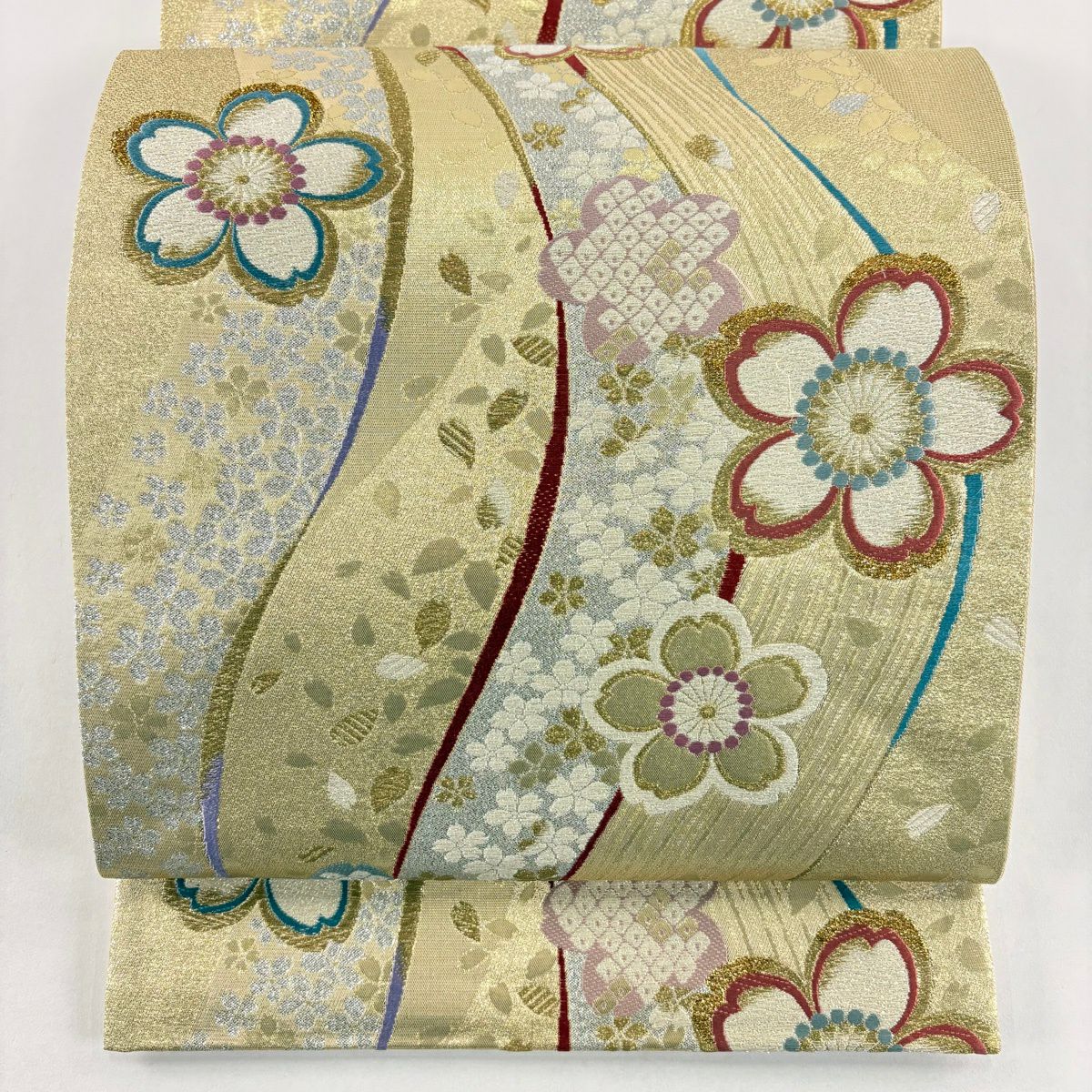花美人着物□西陣 川島織物 六通柄 本袋帯 唐織 流水桜 金糸