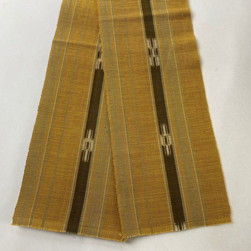 大人気アイテム 半幅帯 名品 幾何 縞 名品 美品 【中古】（半幅帯 正絹 茶色 縞 着物・浴衣