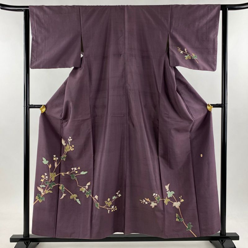 紬 美品 秀品 袋帯セット 縦縞 紫 袷 身丈163.5cm 裄丈67cm