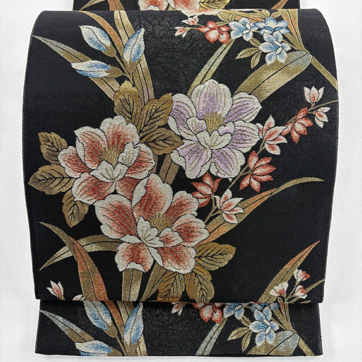 美品】 袋帯 秀品 華文 草花 金糸 箔 濃紫 六通 正絹｜中古・古着