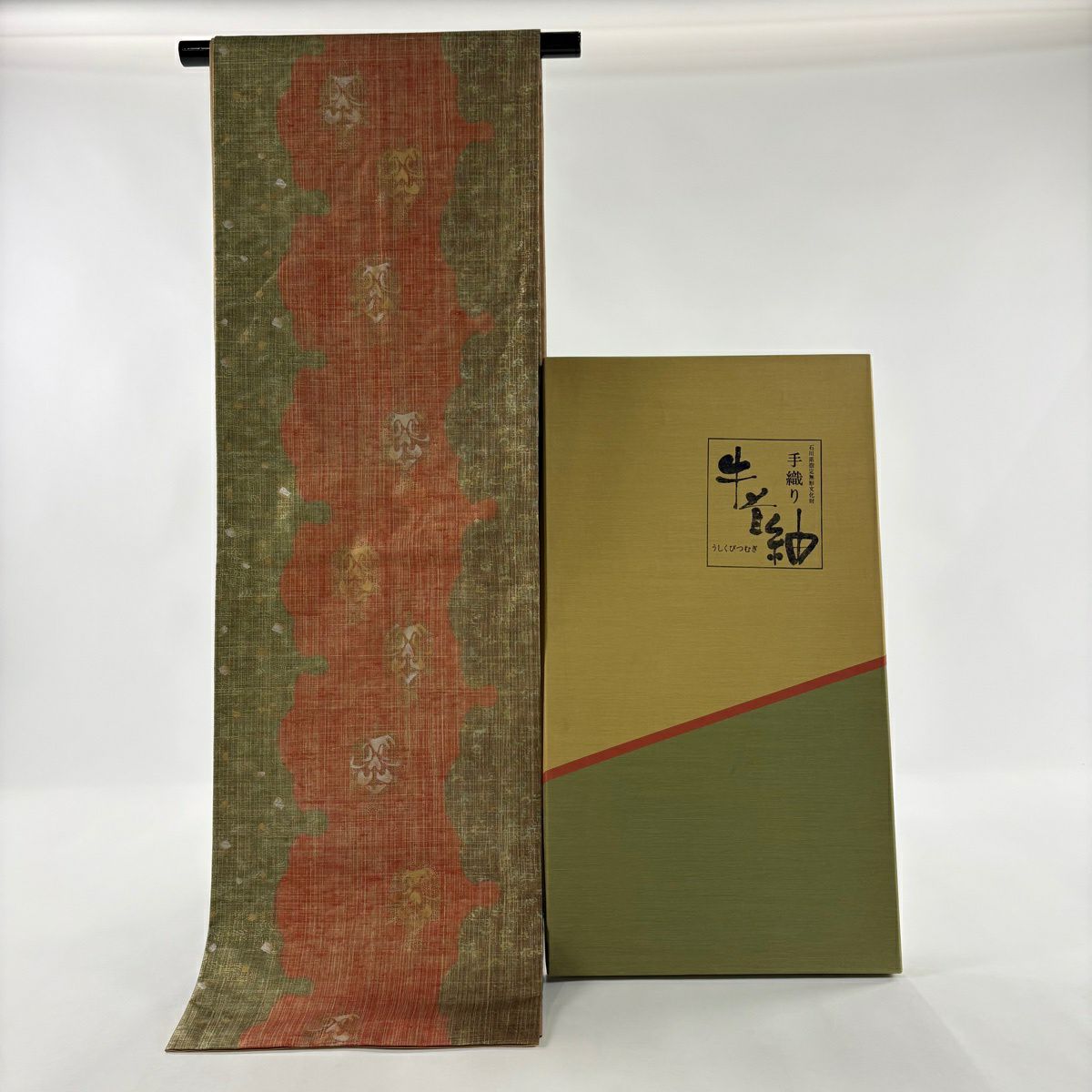 超美品　全通　正絹　牛首紬　正絹　袋帯　金　茶色　452 無形文化財 美品】石川県指定無形文化財 牛首紬 高級 正絹 全通☆高級正絹袋帯