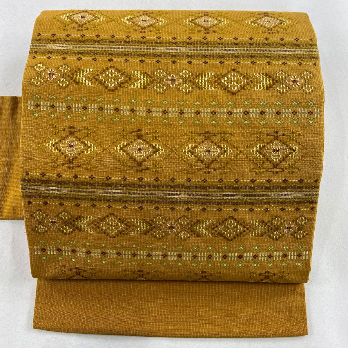 ひよこ No.2524 正絹幾何学文様名古屋帯 美品 名古屋帯 美品 逸品 証紙