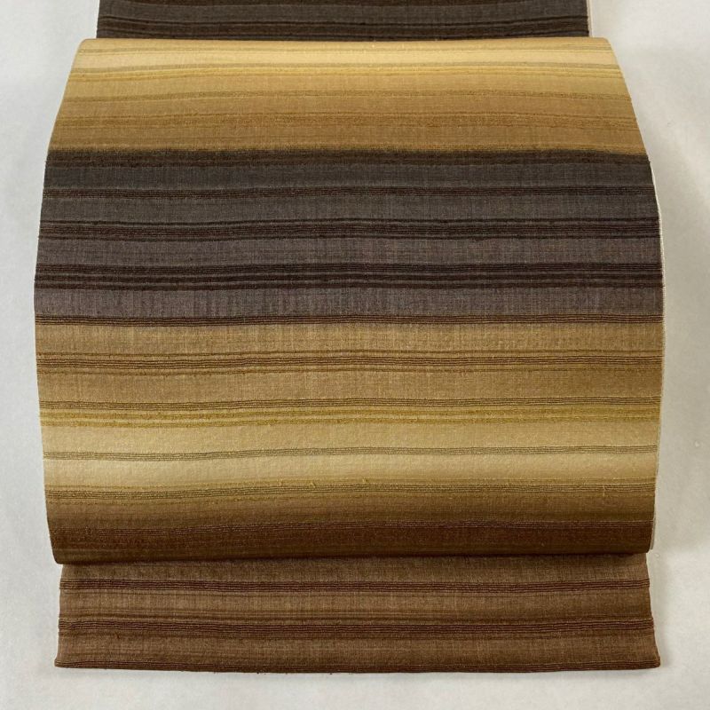 袋帯 美品 逸品 縞 ぼかし 茶色 お太鼓柄 正絹｜中古・古着