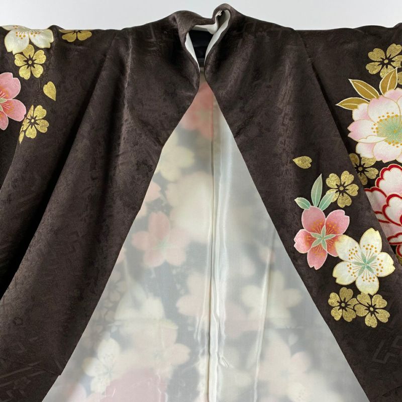 ★専用★未使用品 訪問着 枝花 くすみ紫 枝花 綸子 金彩 身丈162.0cm 訪問着 身丈153cm 裄丈65cm M 袷 源氏香 枝花 金糸 金彩 薄小豆