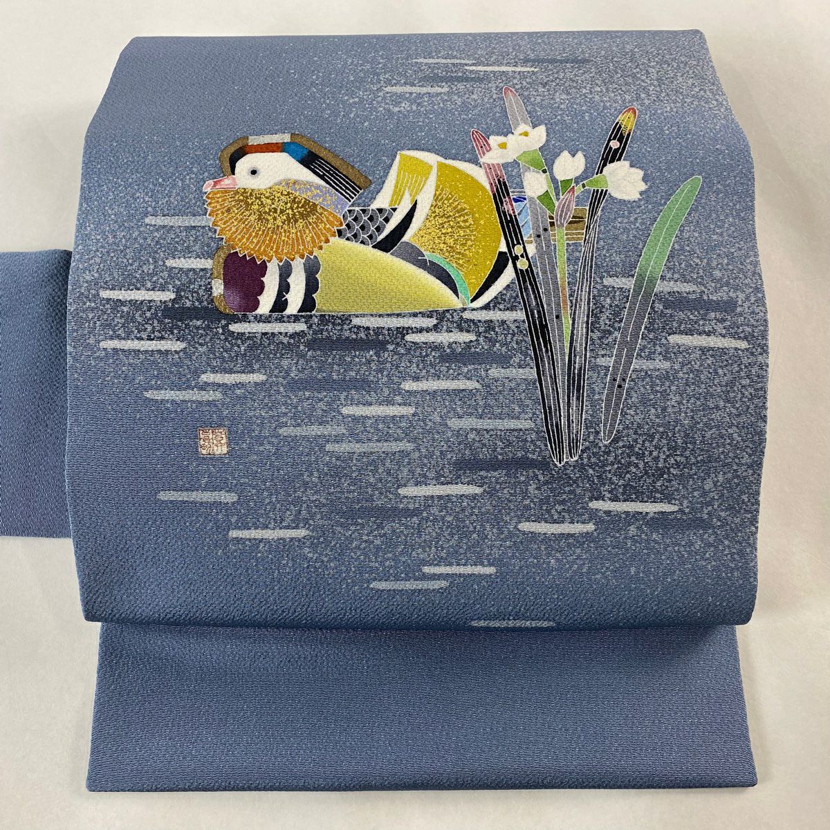 名古屋帯　唐織　草花 名古屋帯 美品 秀品 関西仕立て 草花 縞 箔 唐織 茶紫 正絹 中古
