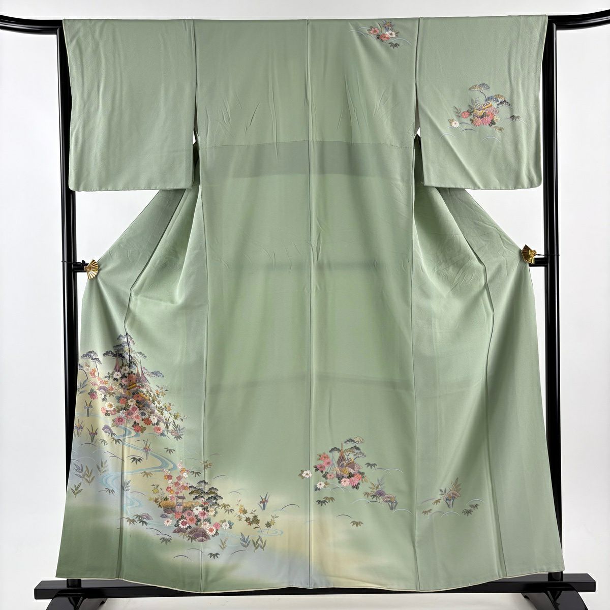 訪問着 身丈159.5cm 裄丈68.5cm L 袷 滝泰 落款あり 草花 絞り 刺繍
