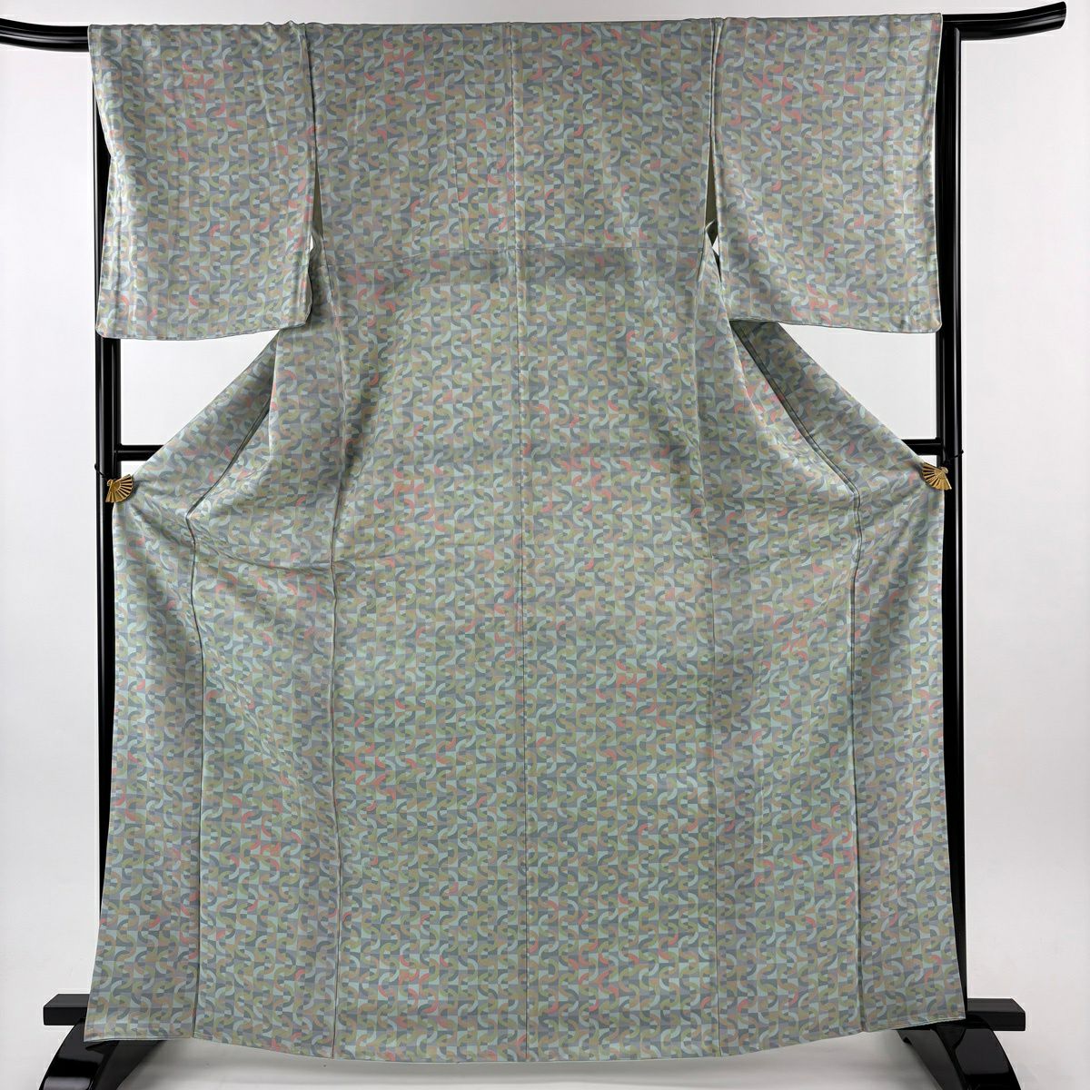 小紋 身丈162cm 裄丈67cm M 袷 桜 水色 正絹 名品 ｜中古・古着