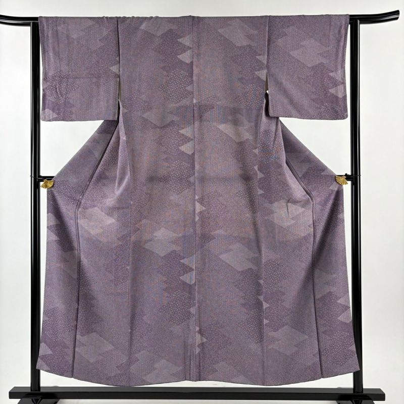 江戸小紋 身丈152cm 裄丈63cm S 袷 寄せ柄 松川菱 紫 正絹 秀品｜中古