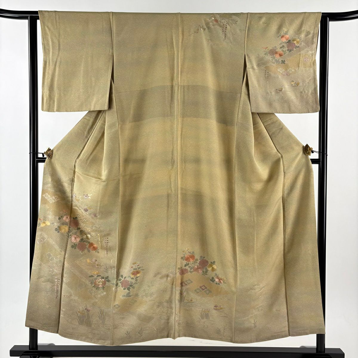 訪問着 身丈163cm 裄丈65cm M 袷 扇面 枝梅 刺繍 ぼかし ピンク 正絹